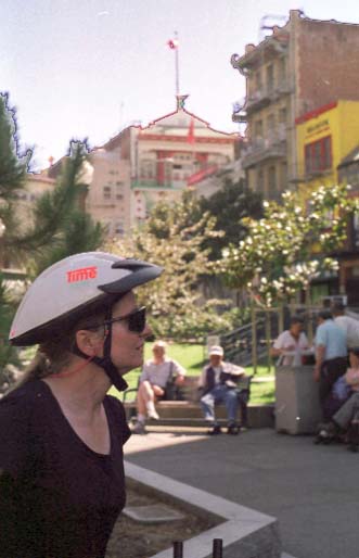 Alison contemplates Chinatown from Portsmouth Square